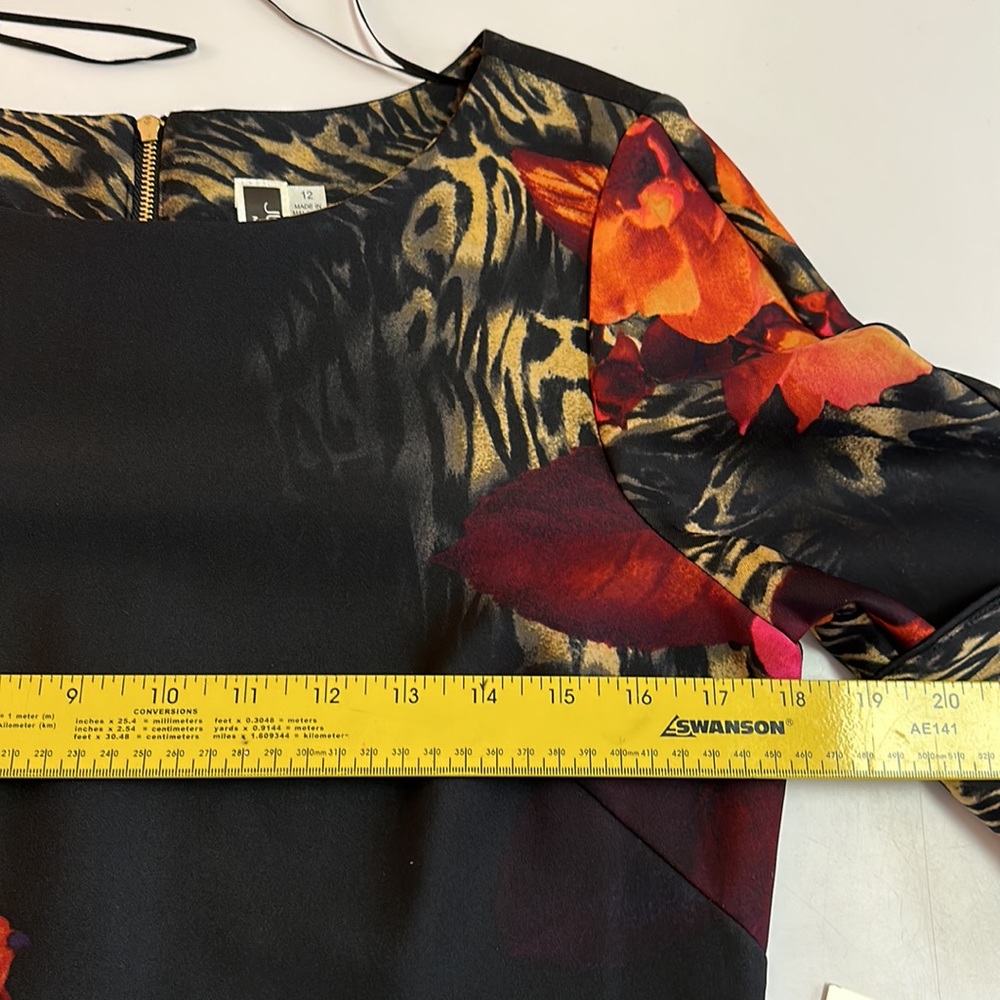 Julian Taylor cocktail dress size 12, NWT floral black scuba fabric knit mid arm - Picture 6 of 13